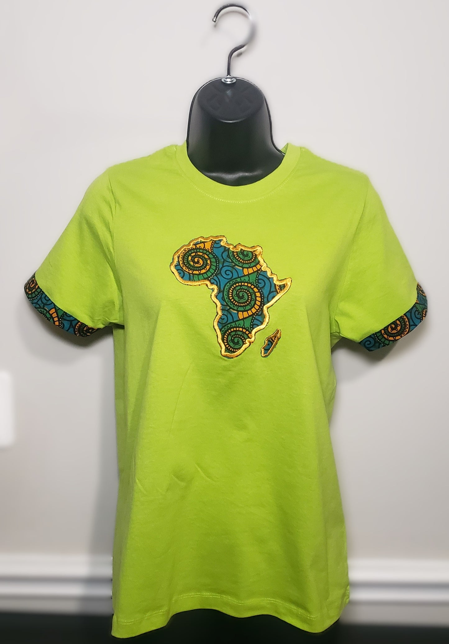 Crew Neck Tshirts Embroidered with Kitenge Map of Africa, Afrocentric T-shirts, Unisex Tees,