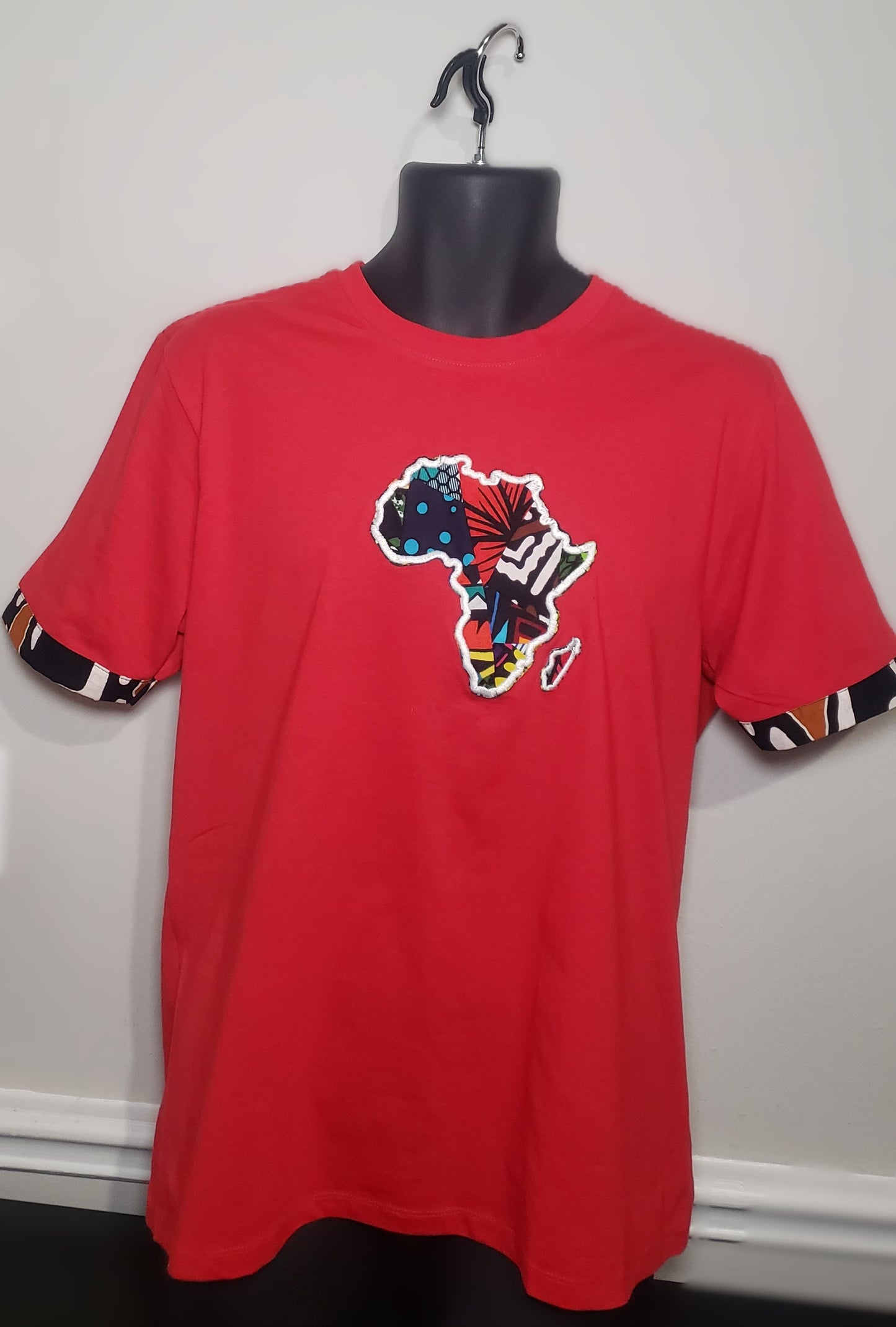 Crew Neck Tshirts Embroidered with Kitenge Map of Africa, Afrocentric T-shirts, Unisex Tees,