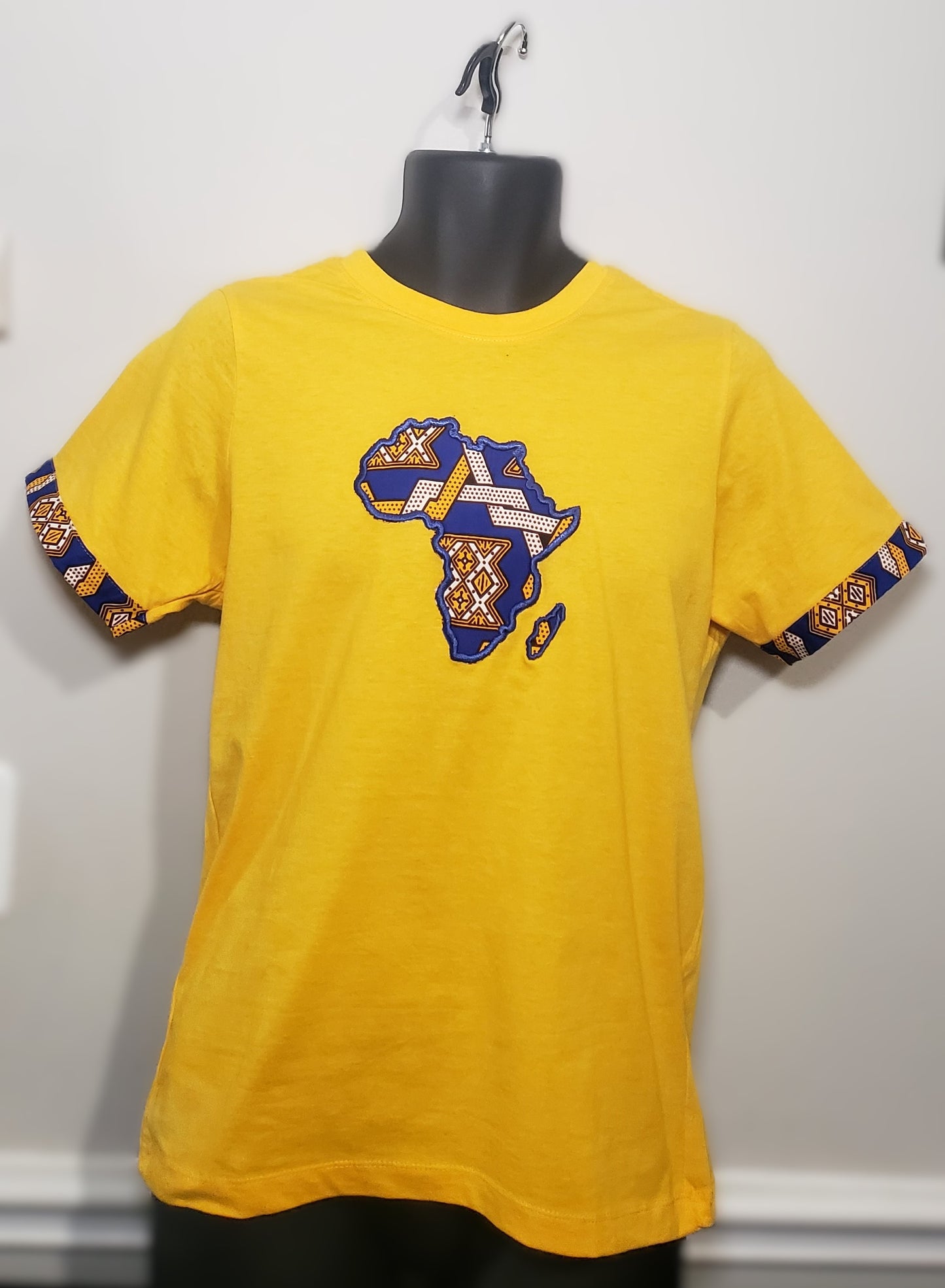 Crew Neck Tshirts Embroidered with Kitenge Map of Africa, Afrocentric T-shirts, Unisex Tees,