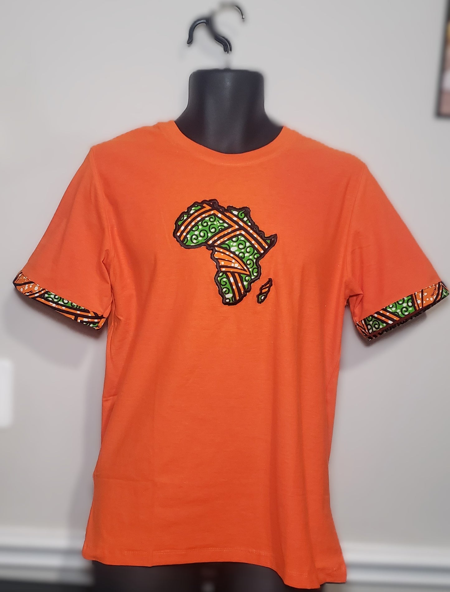 Crew Neck Tshirts Embroidered with Kitenge Map of Africa, Afrocentric T-shirts, Unisex Tees,