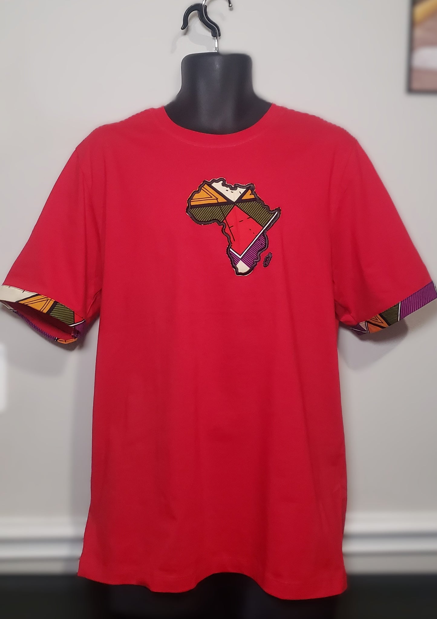 Crew Neck Tshirts Embroidered with Kitenge Map of Africa, Afrocentric T-shirts, Unisex Tees,