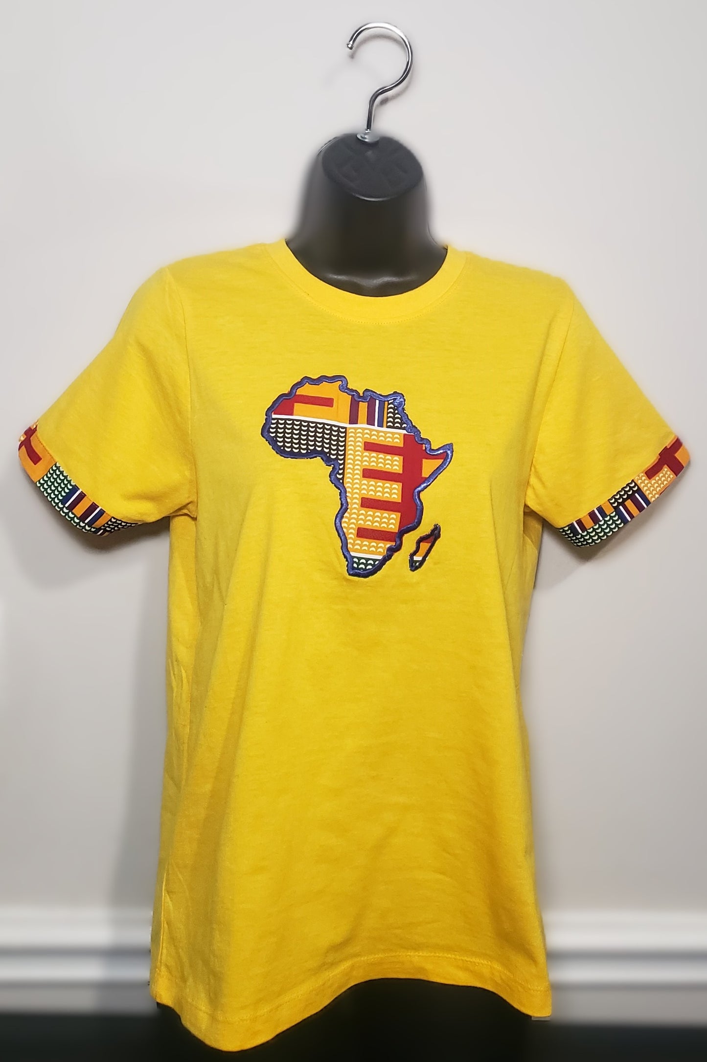 Crew Neck Tshirts Embroidered with Kitenge Map of Africa, Afrocentric T-shirts, Unisex Tees,