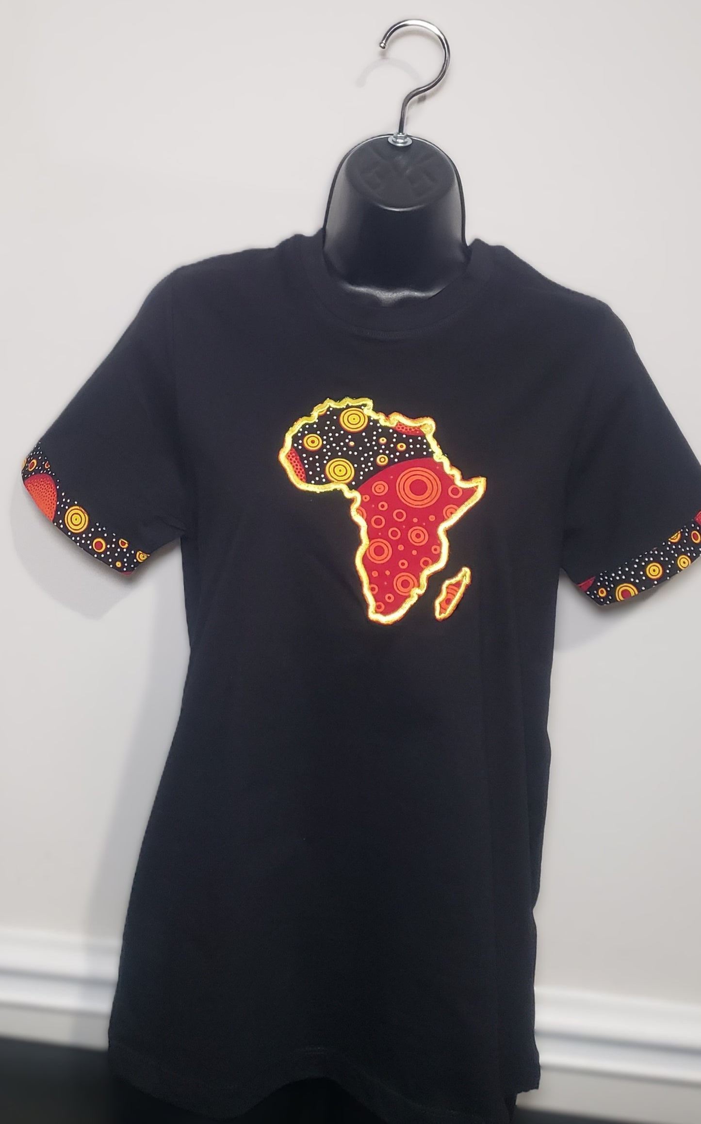 Crew Neck Tshirts Embroidered with Kitenge Map of Africa, Afrocentric T-shirts, Unisex Tees,