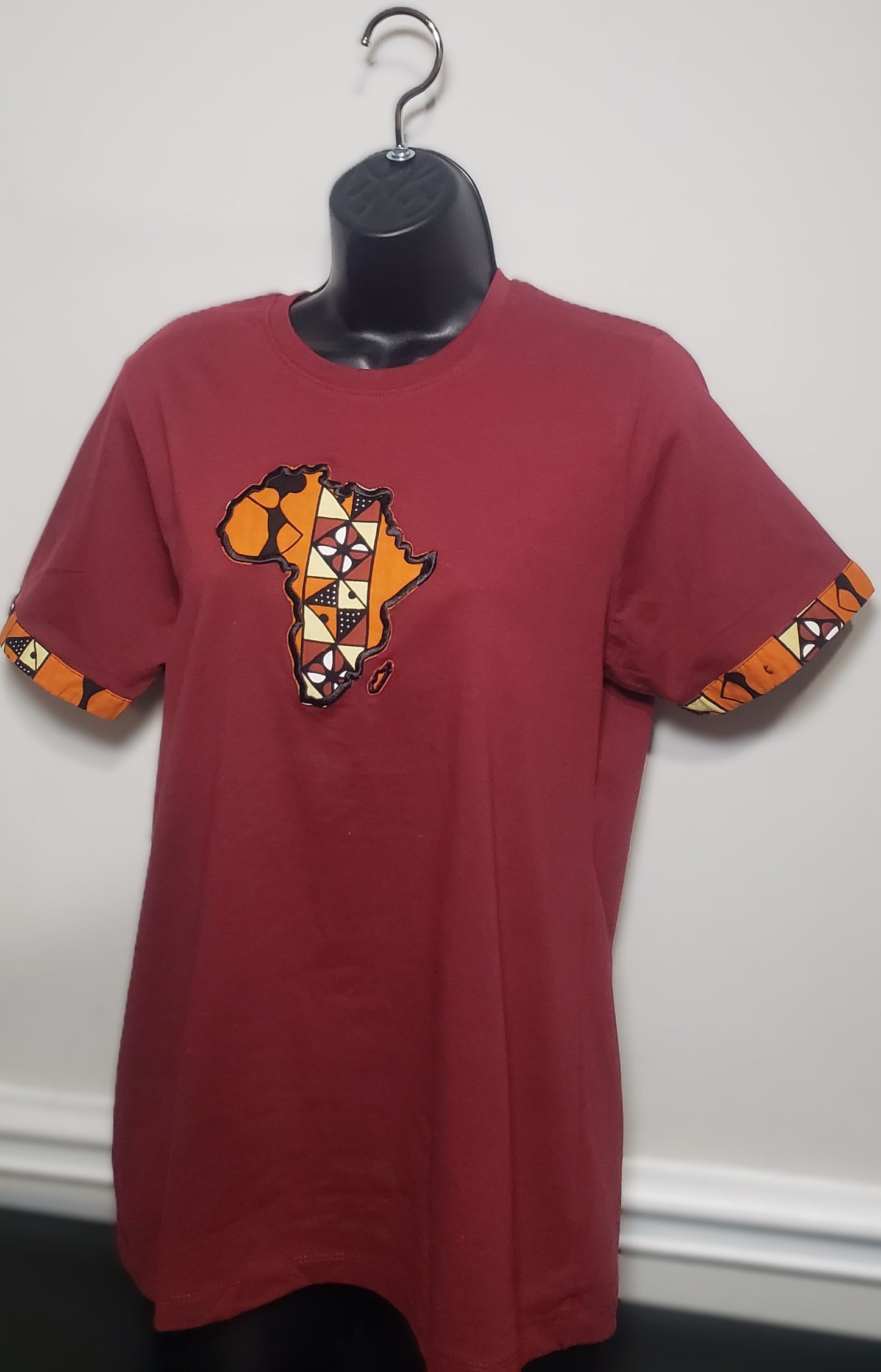 Crew Neck Tshirts Embroidered with Kitenge Map of Africa, Afrocentric T-shirts, Unisex Tees,