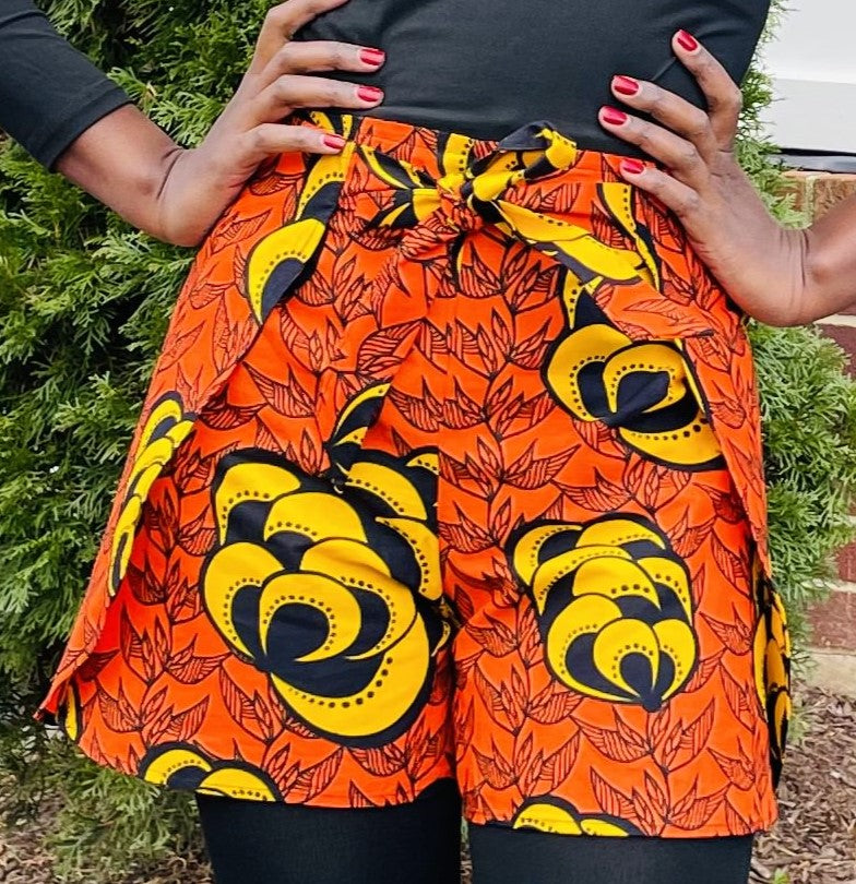 African Print Shorts, Colorful Wrap Kitenge Shorts