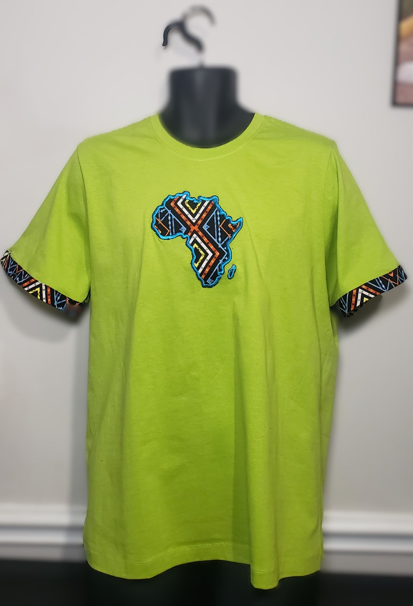 Crew Neck Tshirts Embroidered with Kitenge Map of Africa, Afrocentric T-shirts, Unisex Tees,