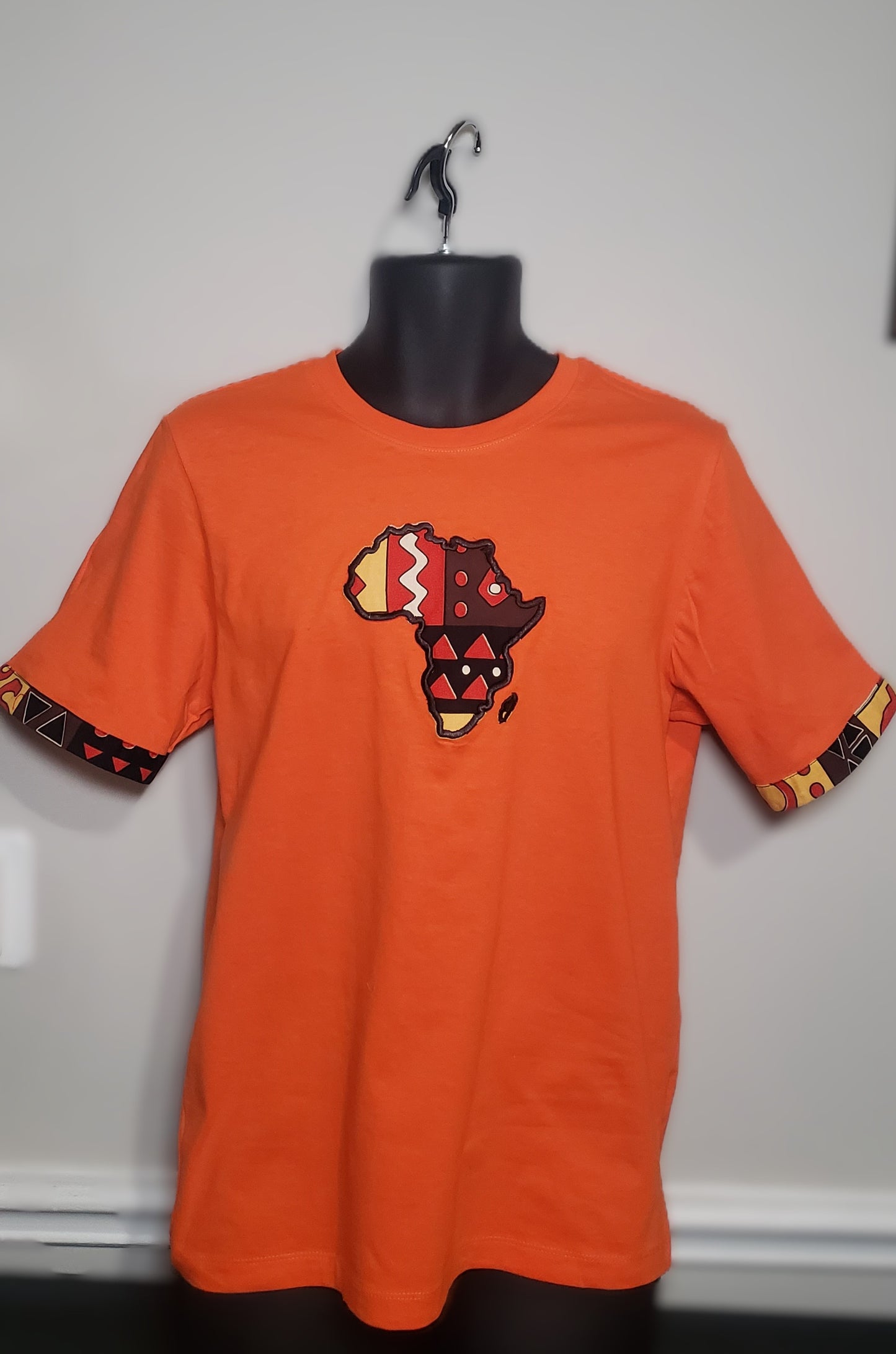 Crew Neck Tshirts Embroidered with Kitenge Map of Africa, Afrocentric T-shirts, Unisex Tees,
