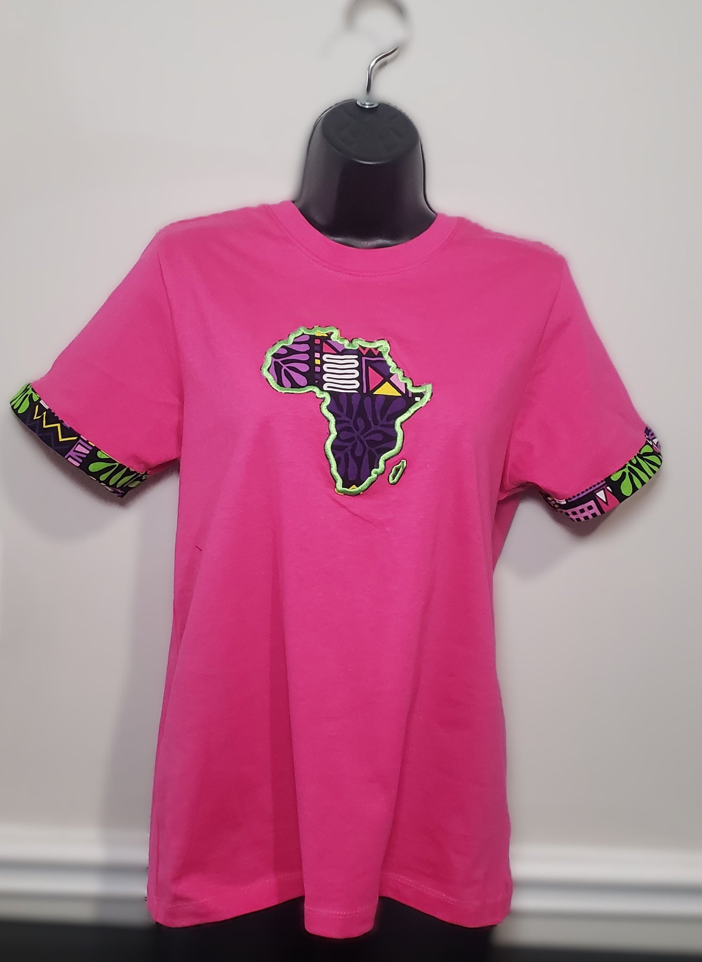 Crew Neck Tshirts Embroidered with Kitenge Map of Africa, Afrocentric T-shirts, Unisex Tees,