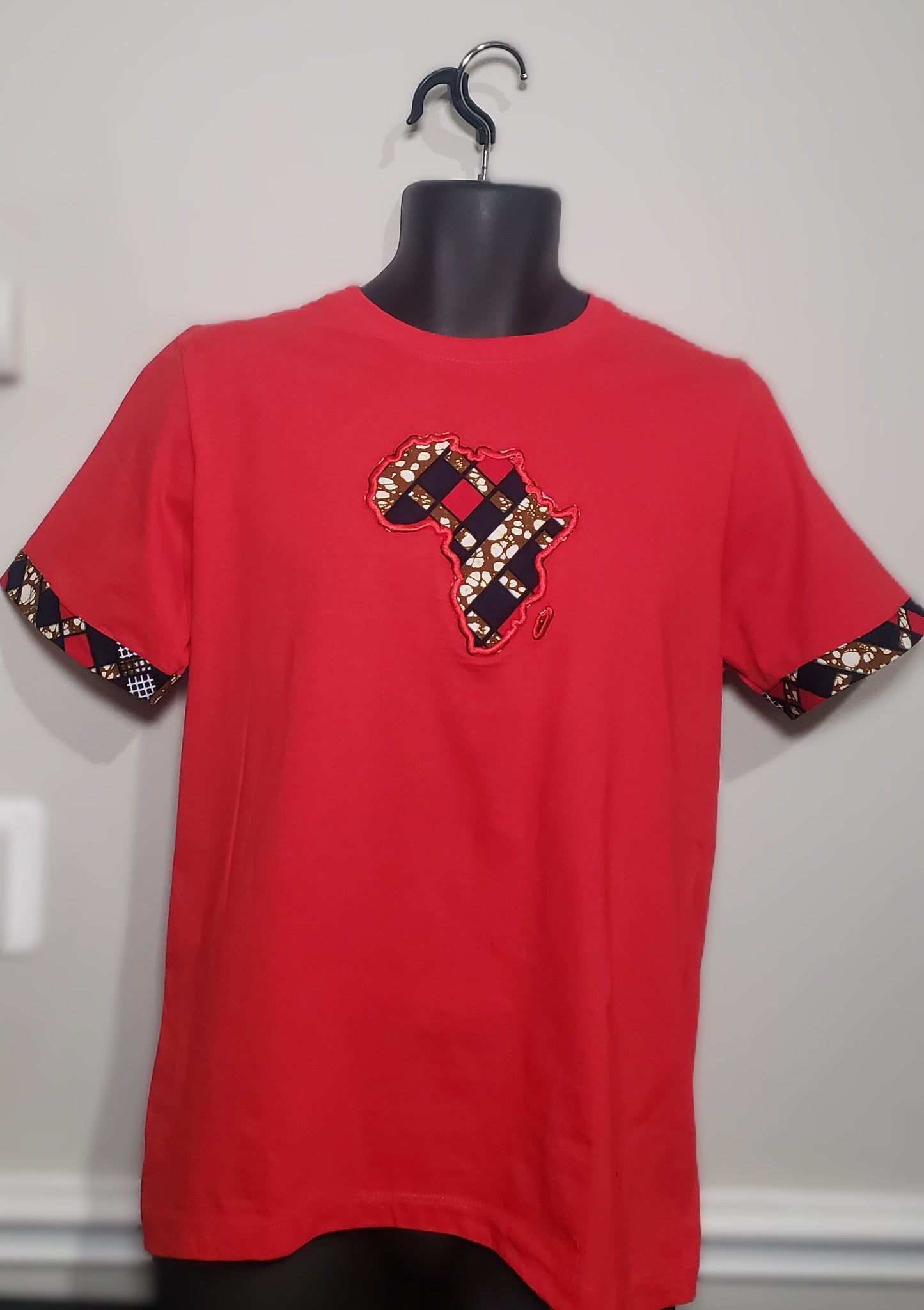 Crew Neck Tshirts Embroidered with Kitenge Map of Africa, Afrocentric T-shirts, Unisex Tees,