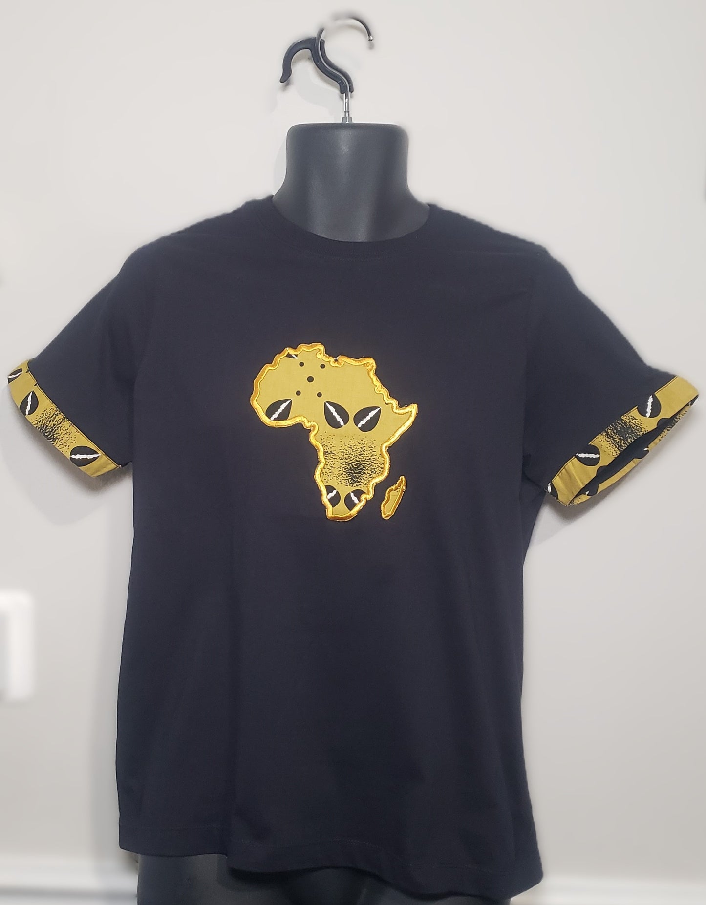 Crew Neck Tshirts Embroidered with Kitenge Map of Africa, Afrocentric T-shirts, Unisex Tees,