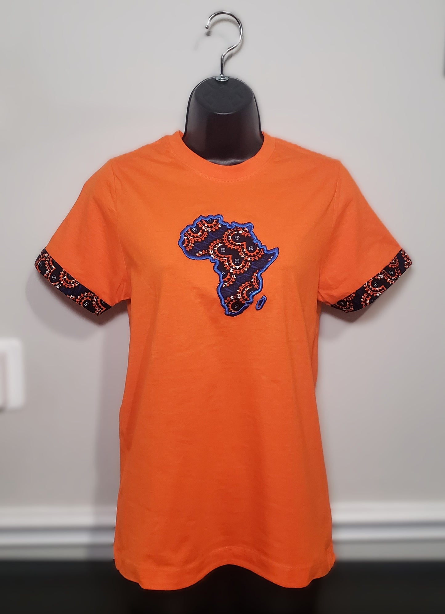 Crew Neck Tshirts Embroidered with Kitenge Map of Africa, Afrocentric T-shirts, Unisex Tees,