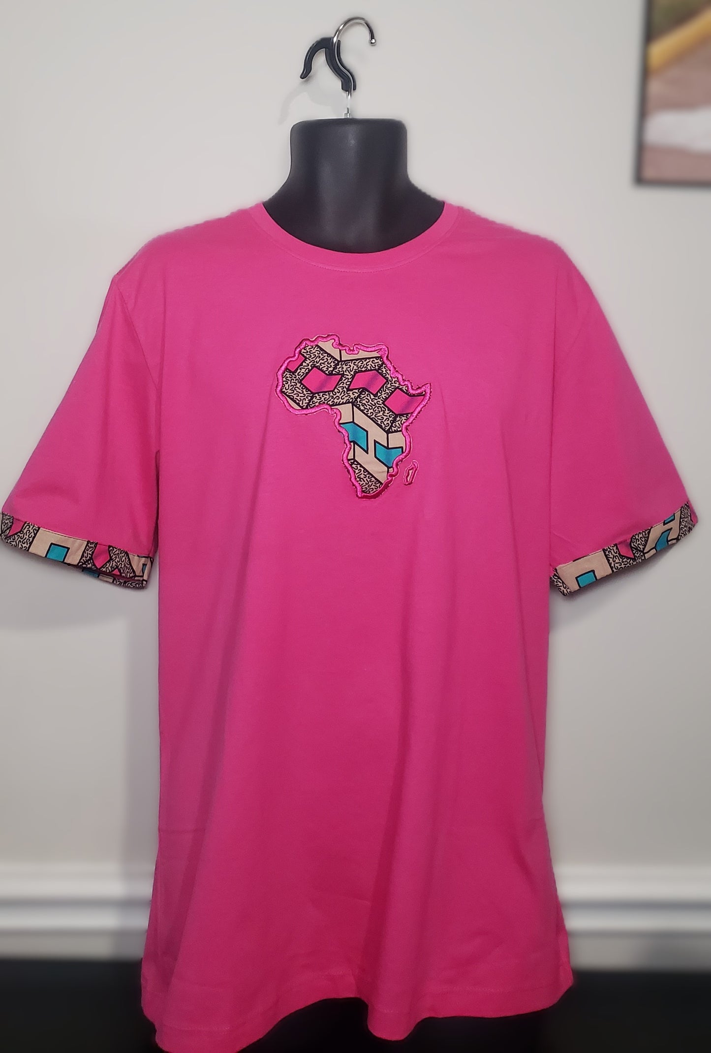 Crew Neck Tshirts Embroidered with Kitenge Map of Africa, Afrocentric T-shirts, Unisex Tees,
