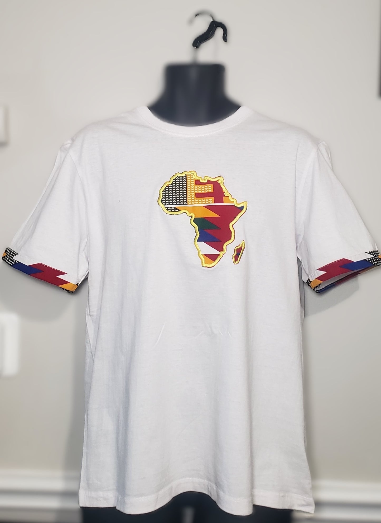 Crew Neck Tshirts Embroidered with Kitenge Map of Africa, Afrocentric T-shirts, Unisex Tees,