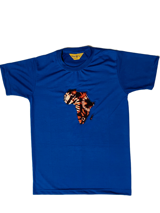 African Print Crew Neck T-shirt - Blue