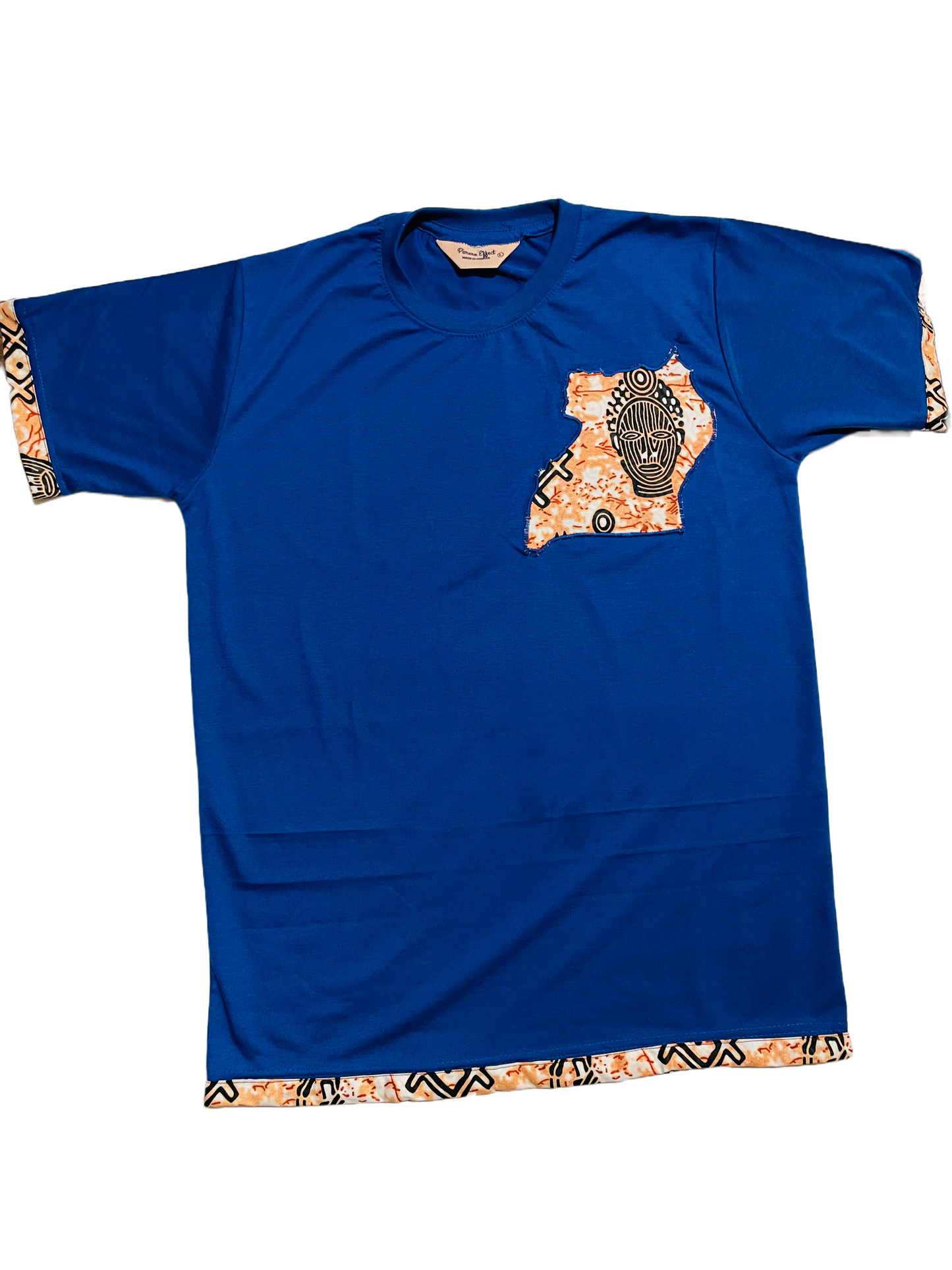 African Print Crew Neck T-shirt - Blue