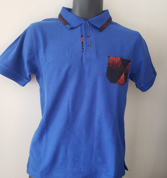 African Print Polo T-Shirt- Blue
