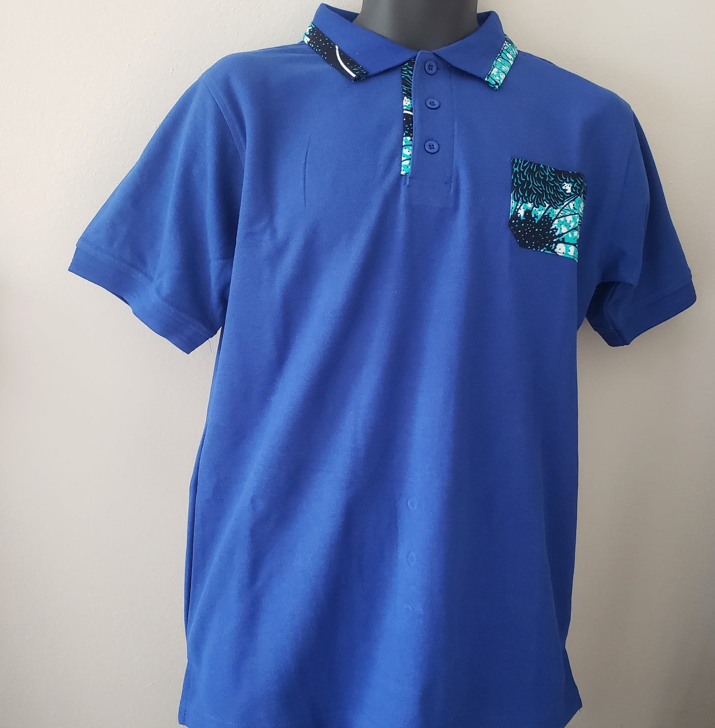 African Print Polo T-Shirt- Blue