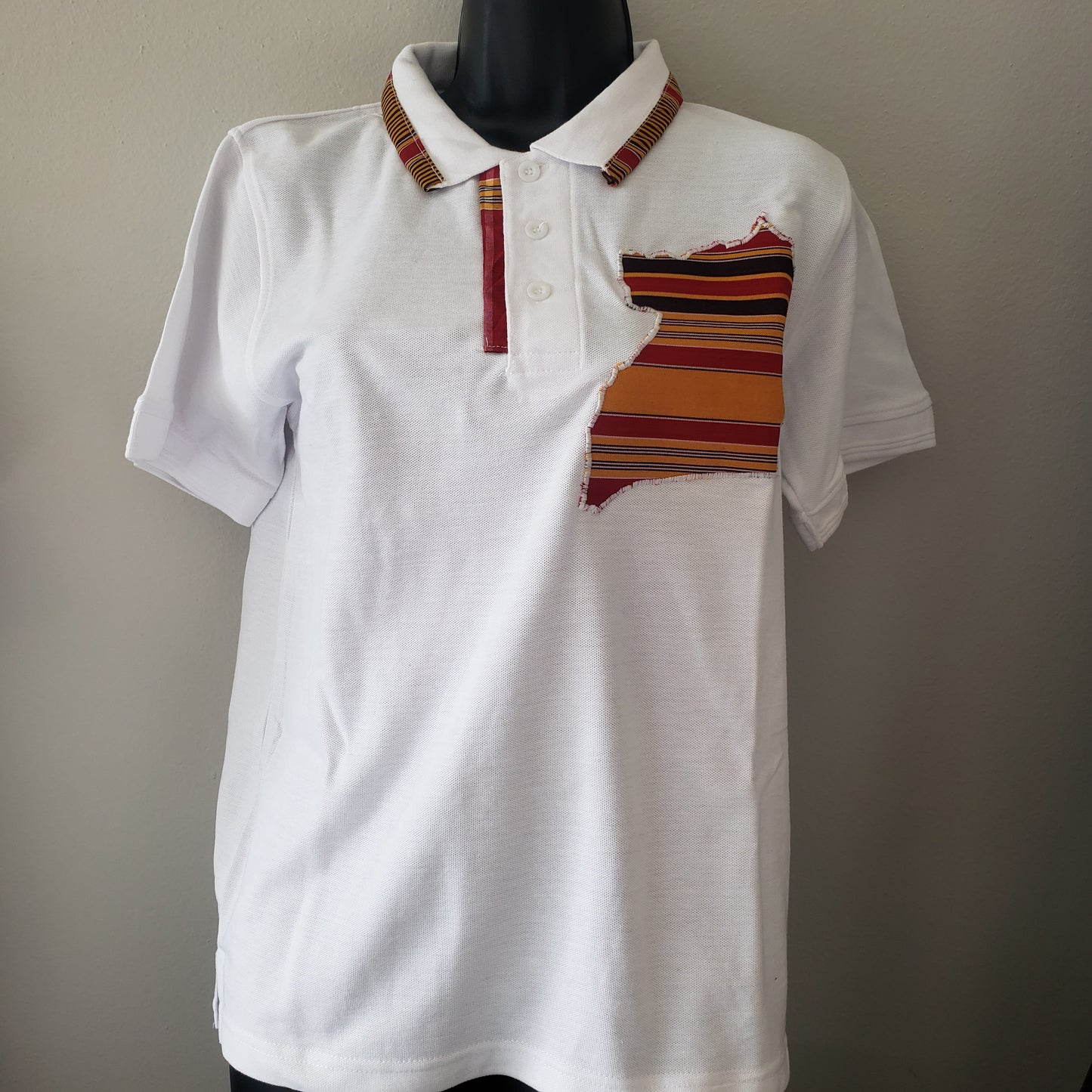 African Print Polo T-Shirt- White