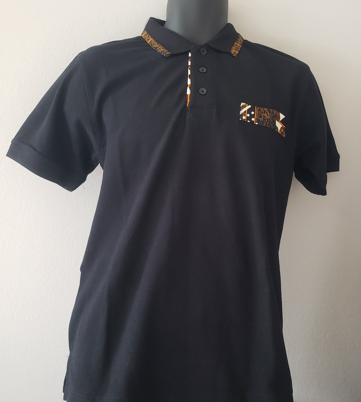 African Print Polo T-Shirt- Black