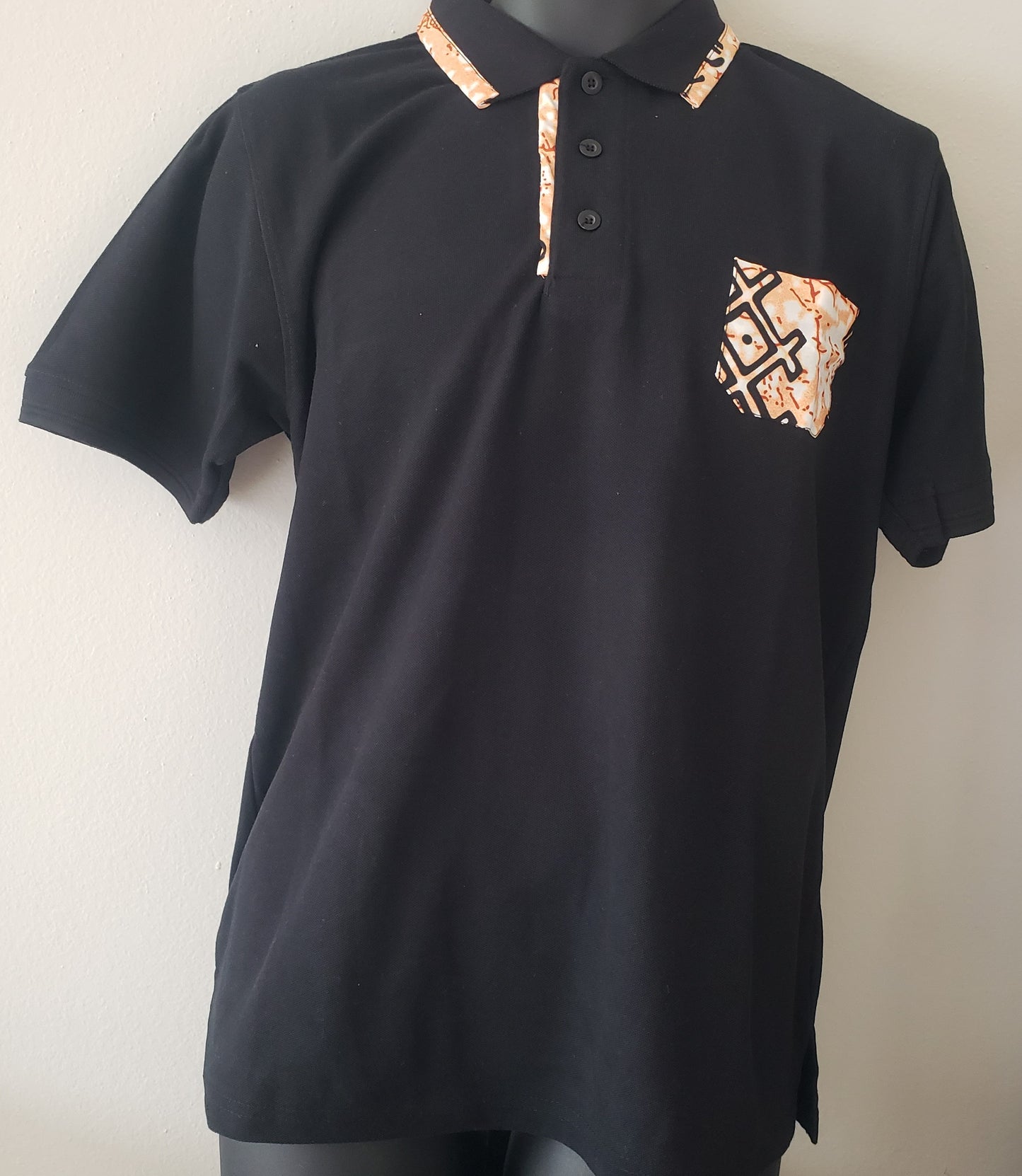 African Print Polo T-Shirt- Black