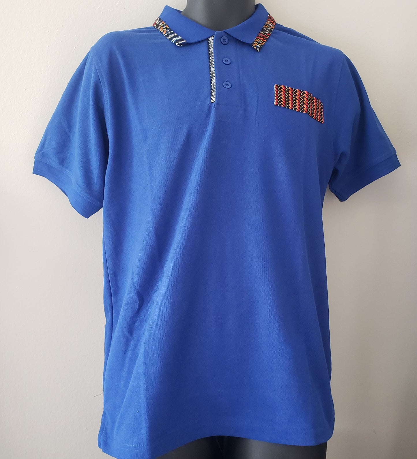 African Print Polo T-Shirt- Blue