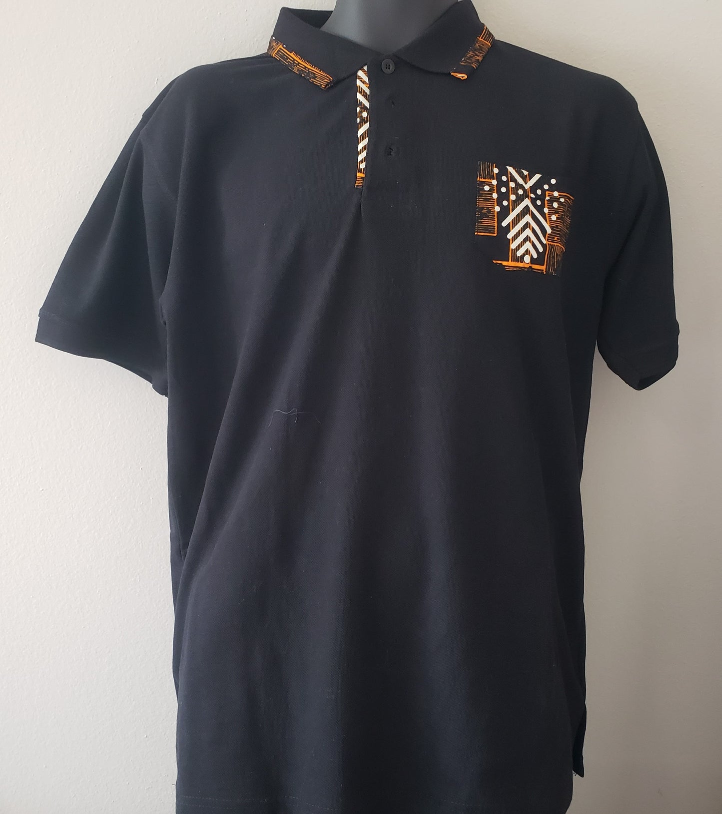 African Print Polo T-Shirt- Black