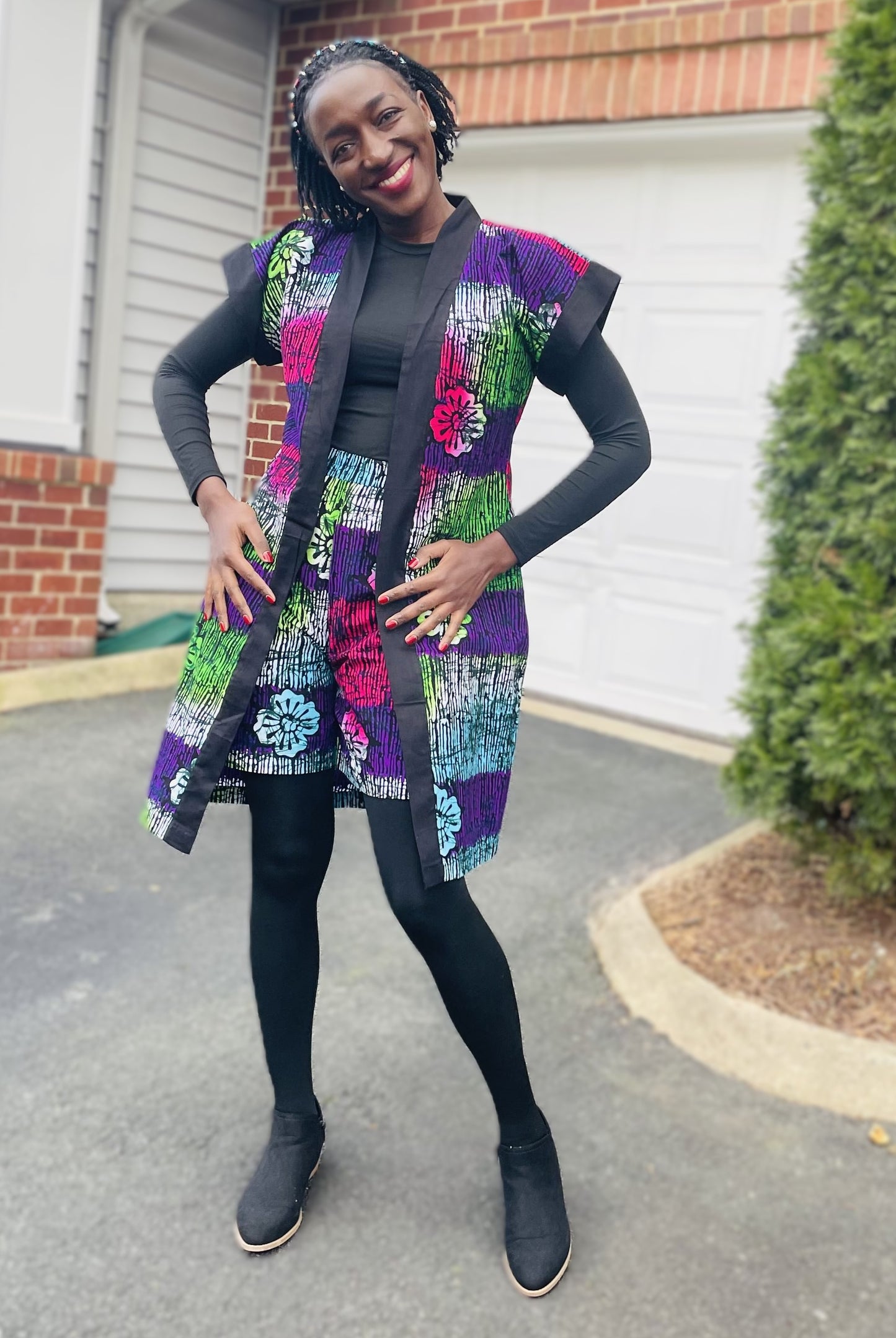 African Print 2 Piece Shorts Set, Kitenge Kimono/ThrowOn Robe and Shorts