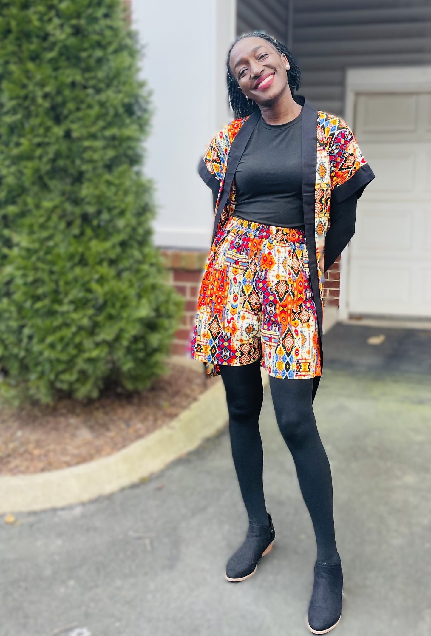 African Print 2 Piece Shorts Set, Kitenge Kimono/ThrowOn Robe and Shorts