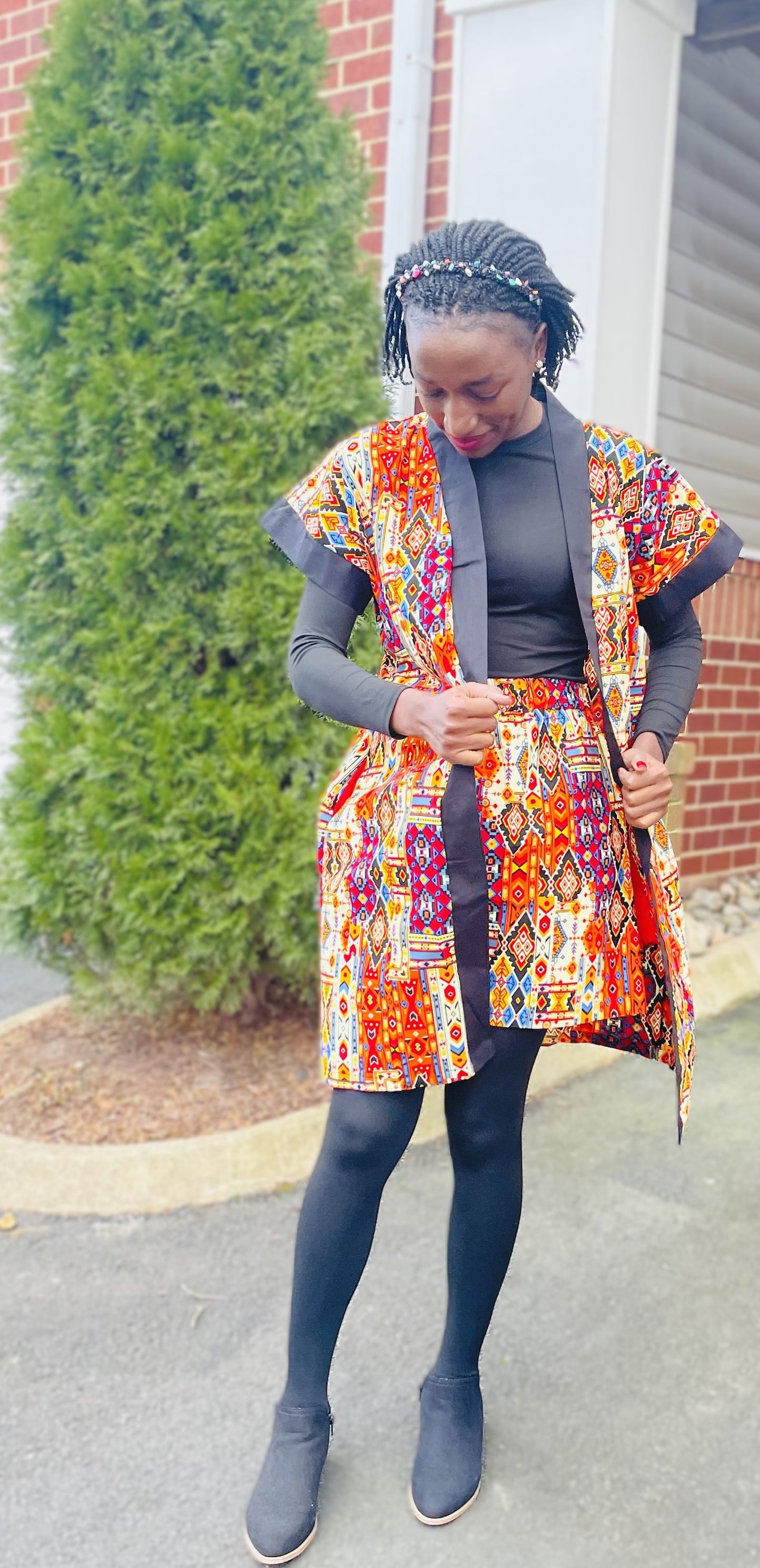 African Print 2 Piece Shorts Set, Kitenge Kimono/ThrowOn Robe and Shorts