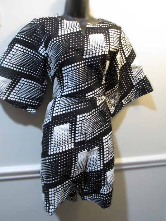 African Print Black & White Romper