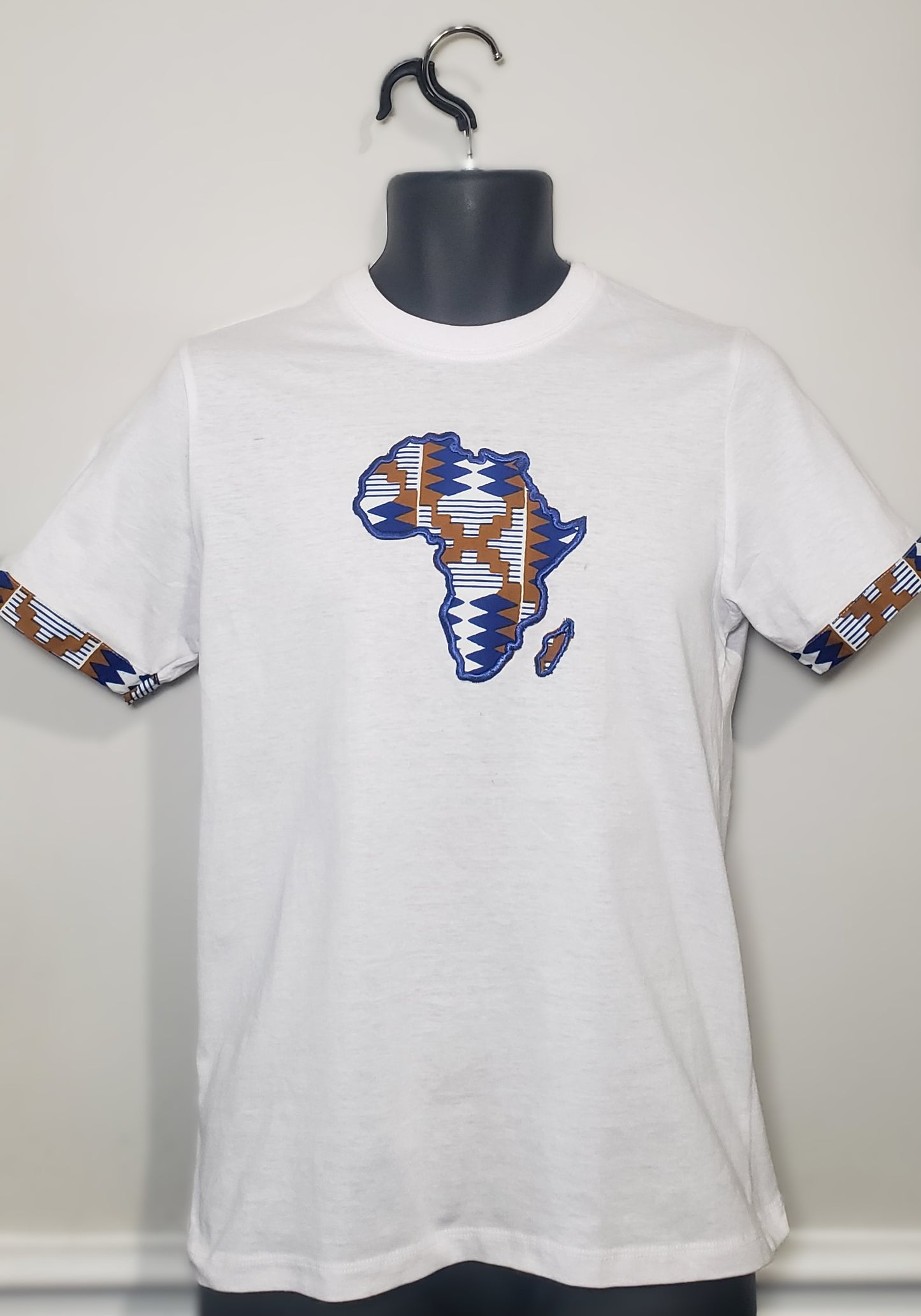 Crew Neck Tshirts Embroidered with Kitenge Map of Africa, Afrocentric T-shirts, Unisex Tees,