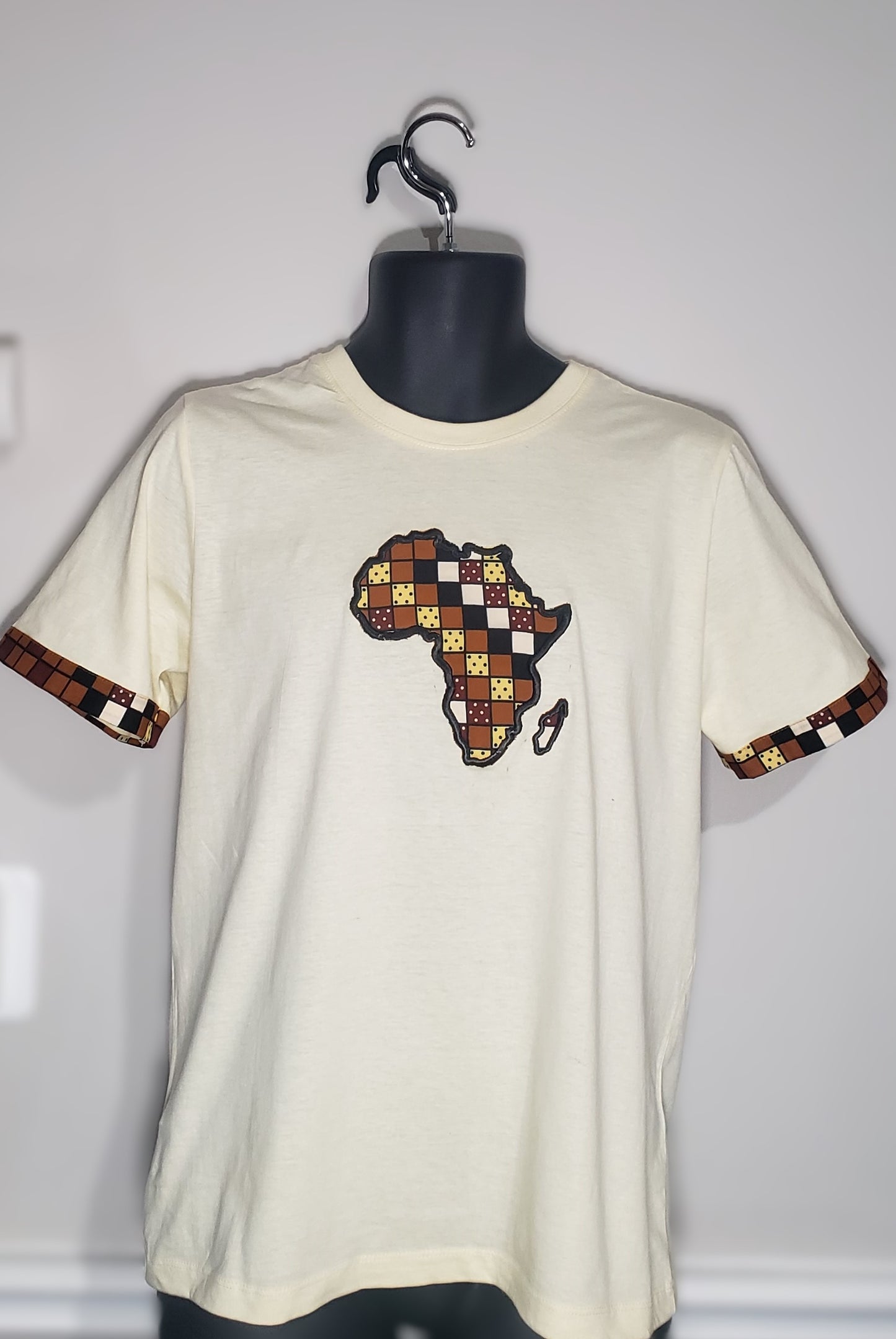 Crew Neck Tshirts Embroidered with Kitenge Map of Africa, Afrocentric T-shirts, Unisex Tees,