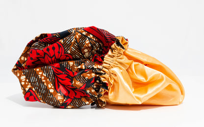 Double-layered African Print and Satin Bonnets