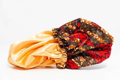 Double-layered African Print and Satin Bonnets